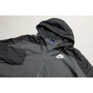 Nike Sweatshirt Mens XL Gray Black Hooded Full Zip Fleece Lined Logo Pockets